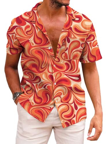 KYKU Men's Summer Shirts Button Up Hawaiian Shirt, Abstract Pattern, 3X-Large