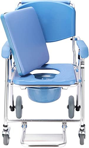 Suuim Mobiler Toilettenstuhl, Faltbarer Toilettenrollstuhl, Rollstuhl-Duschtransportstuhl, Toilettenrollstuhl mit Toilette und gepolsterter Sitzlehne