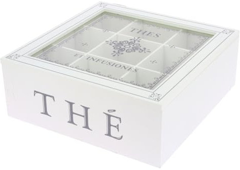 Maury's Contenitore Porta Tisane, Tè, Caffè in Cialde e Spezie - Scatola in Legno Stile Shabby Chic per Bustine da Thè e Infusi (Quadrata con Decorazioni)