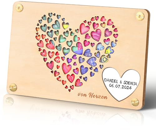 Xinkfir Hochzeitsgeschenk Holz Grußkarte für Brautpaar, Personalisierte Hochzeitskarte aus Holz im Kleinforma, Originell Hochzeit Geldgeschenke Verpackung, Glückwunschkarte Geld Geschenke (Holzfarbe)