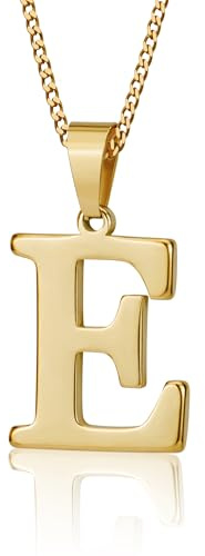 Suweibuke Initial Necklace for Men Women Boys Girls, 18K Gold Plated 26 Letters Pendant Necklace, Personalized Jewelry Gifts (Gold-E)