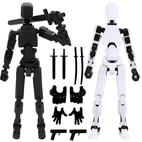 Aonuily Titan 13 Action Figure, 2Pcs T13 Figure 3D Printed Lucky 13 Model Toy PVC Multi-Jointed Movable Robot Figure Desktop Decoration for Kid Adult Gift(Black, White)