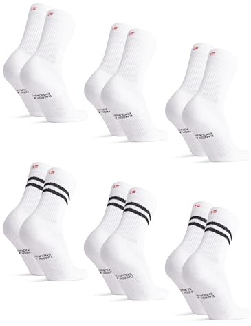 DANISH ENDURANCE Calcetines Deporte Tenis Unisex, 3 o 6 Pack, Multicolor (3xRayas Negras, 3xBlanco), 43-47