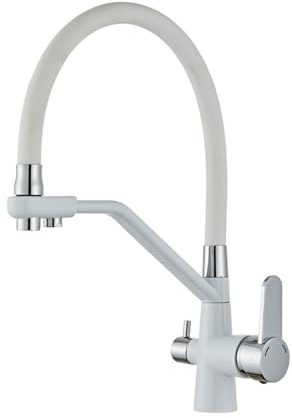 3 Wege Wasserhahn Küche Flexibel Einloch 2 Modi Küchenarmatur Ausziehbar Heiß und Kalt,Weiß