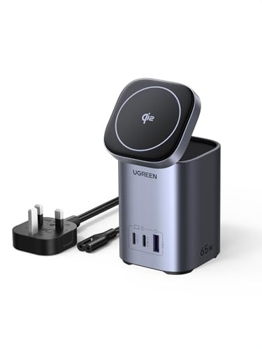 UGREEN 65W USB C Charger 15W Qi2 Wireless Charger, MagSafe Charger Compatible, Nexode Wireless Charging Station Support Standby Mode Compatible with iPhone 17-12, Galaxy S24, iPad Air, etc