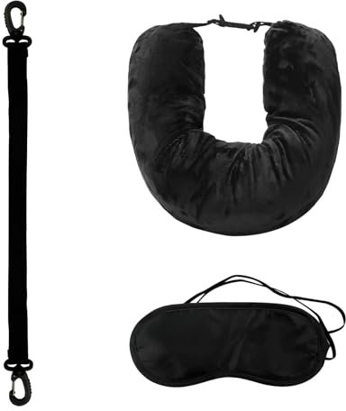 Cuscino Viaggio Riempibile Durevole, Cuscino Collo Viaggio da Imbottito con Cinturino Regolabile e Maschera per Gli Occhi, Cuscino Multifunzionale a Forma di U Imbottibile Trasformabile per Auto Volo