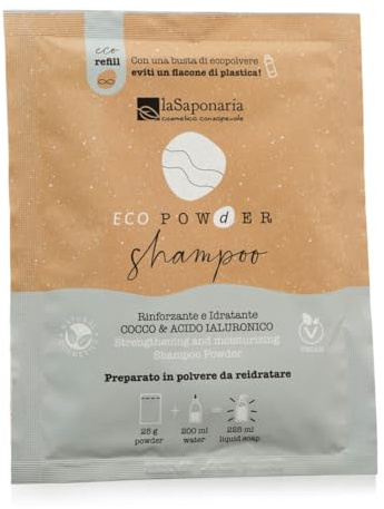 La Saponaria | Shampooing en poudre fortifiant et hydratant, réhydratant, fortifiant et hydratant bio à la noix de coco et à l'acide hyaluronique, 25 g
