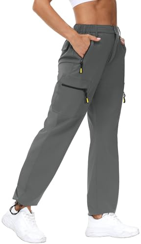 Rapbin Pantaloni da trekking da donna, pantaloni cargo 2025, leggeri, estivi, ad asciugatura rapida, traspiranti, con tasche, grigio., L