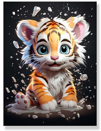 Bimkole 5D Diamond Paintinger För Vuxna Lilla Tiger, Full Borrmålning Gör-det-själv Strass Broderi Set Färg Med Diamanter Kit Djur Korsstygn Hem Vägg Hantverk Dekoration 30x40 cm