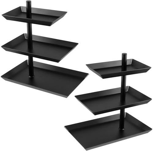 SINJEUN Lot de 2 Présentoirs Aperitif Buffet, Étagère à 3 Étages pour Desserts et Fruits, Pivotant à 360°, en Acier Inoxydable, pour Desserts, Mariage, fête d'anniversaire, Noir