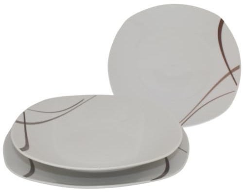 Omniacasa Strips Servizio Piatti 36 Pezzi per 12 Persone | Colore Bianco e Strisce Tortora | Design Moderno in Porcellana Resistente | Lavabili in Lavastoviglie e Utilizzabili in Microonde