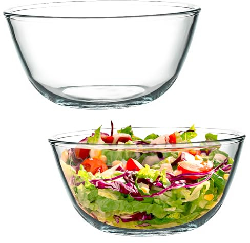 TRBIDRBO 2 Pack 7.8 in Deep Mixing Bowls Glass Salad Bowl Round Glass Serving Bowls for Cooking Baking Prepping Dishwasher & Microwave & Oven Safe, 71oz Breads Proofing Bowl