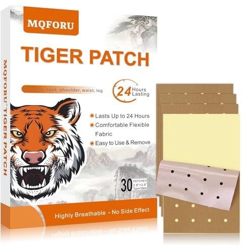 MQFORU Tiger Patches, 30 Pcs Chinese Tiger Plaster, Natural Herbal Adhesive Plasters for Muscle Joint Purposes, Maximum Strength Knee Patches for Back Shoulder Neck