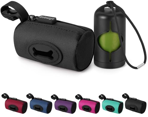 Gobeigo【Easy Pull-Out Version】 Dog Poop Bag Holder,【2-in-1 Hard Plastic Insert & Soft Fabric Bag】Snap-On Strap Dispenser Fits Retractable and Standard Leashes with 1 Roll Bags (Black)