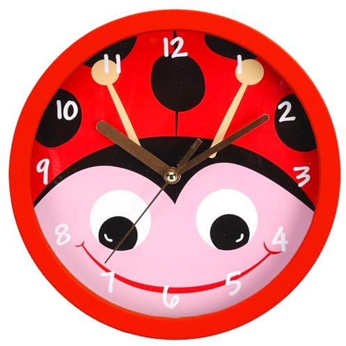 MIJOMA Orologio da parete per bambini, motivo: animali, silenzioso, 20 cm, simpatico design per ragazzi e ragazze (coccinelle)