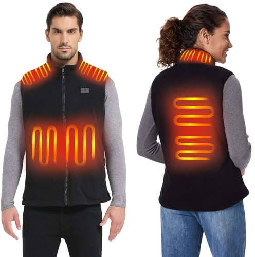 Loowoko veste polaire chauffante hommes femmes (sans batteries), Gilet Chauffant légère et chaude 3 niveaux+6 zones de chauffage, Pour le travail en extérieur, moto, se promener à l'air libre