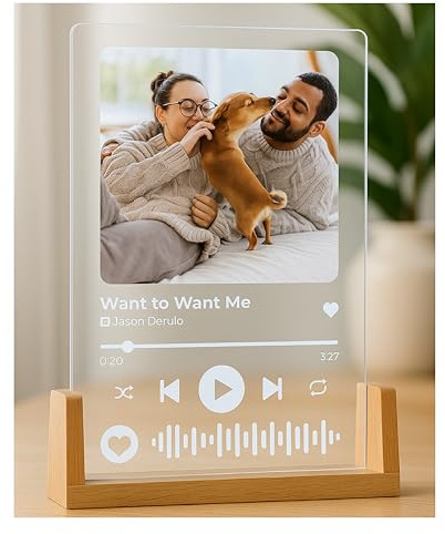 Crafted Memories Personalised Song Music Plaque with Photo Valentine's Gift | Personalised Valentine's Gifts for Men Women Boyfriend Girlfriend LED Acrylic Song Gift for Birthday - Lights Powered by USB