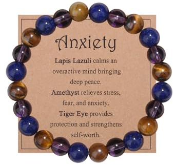 AWARDSEN Anxiety Bracelet 8 mm Amethyst Lapis Lazuli Health Bracelets for Women UK Anti Anxiety Jewellery Mental Health Gifts Anxiety Gifts for Women