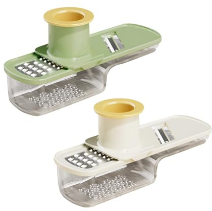 Versatile Ginger Grater, Garlic Mincer - Kitchen Small Grater with Safe Hand Guard Design for Ginger & Garlic, Stainless Steel Blades for Grating, Julienne & Thin Slicing (2 Pack)