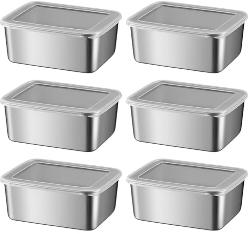 YIMINI 6 Botes Herméticos de Acero Inoxidable con Tapa, Set de Tuppers para Meal Prep, Recipientes Apilables para Alimentos, Apto para Horno, Microondas y Congelador (13,5 * 10,5 * 5 cm)