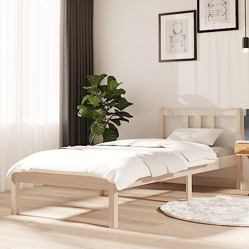 GeenYuu Massivholzbett Kiefernholz 75x190 cm, Einzelbett Bettrahmen ohne Matratze, Schlafzimmer Möbel, Jugendbett mit Kopfteil, Naturholz Bettgestell
