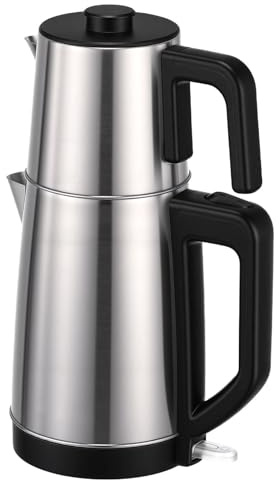 Depisuta Teiera Elettrica Turca, Bollitore e Infusore a Doppia Pentola 2 in 1 in Acciaio Inossidabile con Spegnimento Automatico e Funzione di Mantenimento in Caldo Teiera Portatile