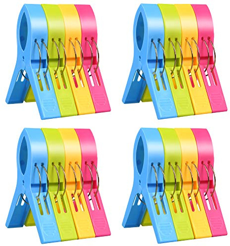 URAQT 16 Pcs Grandes Playa Toalla Clips de Plástico Fuerte, Durable Resistente, Pinza de la Ropa, Resistentes al Viento, Brillante Color para Ropa Pesada y Lavarse