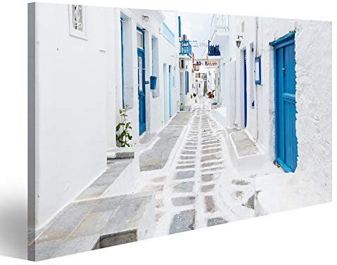Bild Bilder auf Leinwand Mykonos Straßenansicht Griechenland Wandbild Poster Leinwandbild TAA