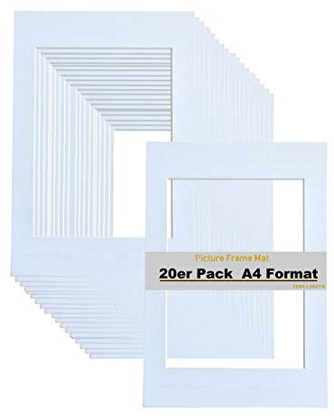 TUKA 20x Paspartú, DIN A4 Tamaño Exterior, Tamaño Abierto de los Paspartús: 15x20cm. Blanco, Marco de Papel Paspartú para Enmarcar Imágenes, Fotos, Carteles, Impresiones Artísticas... TKD9100-A4-20x