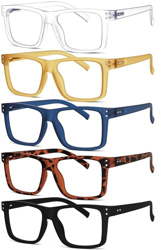 Eyekepper 5-Pack Occhiali da Lettura Donna e Uomo con Grandi Lenti Quadrate e Cerniere a Molla, Misti +1.00