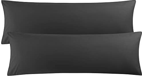 PiccoCasa 2er Set Kissenbezug 50x160 cm Seitenschläferkissen Bezug aus Mikrofaser mit Hotelverschluss, Ultra weich und atmungsaktiv, Schwarz