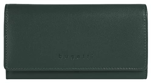 BUGATTI Geldbörse PUNTO Echt Leder Damen | RFID Geldbeutel, Brieftasche 19 Kartenfächer, Herrenbörse, Lederbörse Druckknopf, Reißverschluss außen grün | 021296