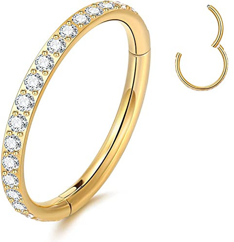 YEBOCIYO Tragus Piercing 8mm Piercing Ring Gold Conch Septum Nase Piercing Knorpel Nasenpiercing Ohrring Daith Helix Lippen Augenbrauen Bauch Piercing Schmuck 316L Chirurgenstahl Würfel Zirkon 16G