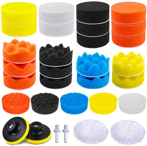 BASVII 31er-Pack 80mm Polieraufsatz Akkuschrauber, Polierschwamm Dick Und Hochwertig, Starke Polierpad - Und Reinigungsleistung - Polieraufsatz Winkelschleifer Für Alle Arten Von Polieren, Wachsen