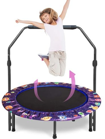 Trampolin Kinder Ø 92cm Mini Kindertrampolin mit Verstellbarer Griff & gepolsterter Sicherheitsabdeckung, Indoor & Outdoor Kleinkind-Trampolin für ab 3 Jahre, bis zu 60kg