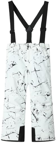 BenBoy Kinder Skihose Softshellhose Wasserdicht Schneehose Windproof Latzhose Outdoor Winter Warm Gefüttert Skibekleidung Thermohose Jungen Mädchen Snowboardhose HXK5003-White-164-176