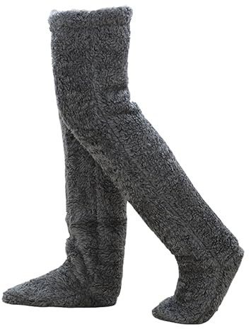 UIVXXUD Over Knee Fuzzy Socks high Plush Stockings Fuzzy Long Leg Warmers Winter Home Fluffy Sleeping Socks (US, Alpha, One Size, Regular, Regular, Dark grey)