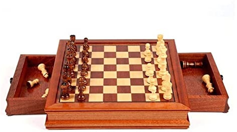 REEKOS Schach Schachspiel Schachbrett 12,2 X 12,2 Zoll Schachspiel Massivholzbrett Mit Schublade, Magnetisches Schachspiel, Als Geschenk Für Zuhause Schach Set