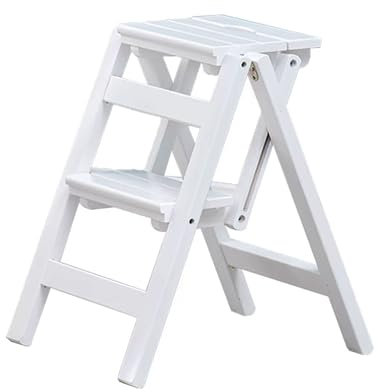 Vit Step pall Trä Vikbar Stege Pall 2 Steg Steges Med Anti-Slip Breda Pedaler Multifunktion Vikbara Stegar Stol Rack Stege för Hembibliotek Kök