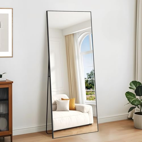 KOCUUY Espejo de Cuerpo Entero 60 x 165 cm, Rectangular Espejo de Pared Grande para Colgar, de Pie, Apoyado Espejo de Pie Grande con Marco Negro para SalóN, Dormitorio, Pasillo