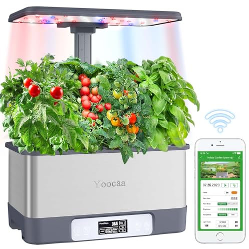Yoocaa Potager Intérieur Hydroponie Kit Complet avec LED et Minuterie Automatique, Jardin Hydroponique Contrôlé par APP, Herbes Réglable pour Maison et Cuisine, 8 Pods (Hauteur Max 45cm)