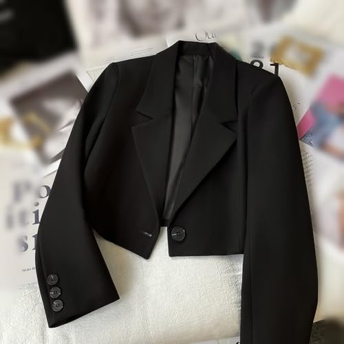 SPORTARC Giacche da donna a maniche lunghe, con bottoni, blazer corto, elegante giacca da ufficio primavera autunno (XL, nero)