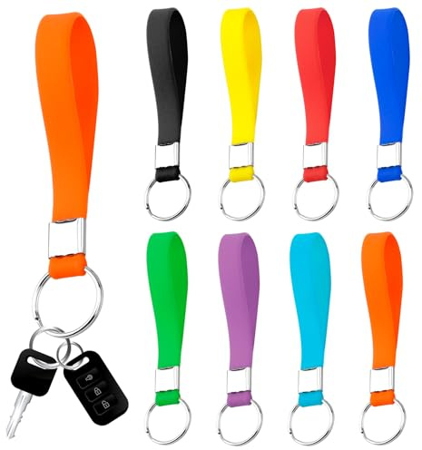 brileze 8PCS Key Rings Heavy Duty Multi Pack of Key Fob Identification Silicone Key Ring loops Rubber Lanyard Elastic Wristlet Keychain Multicolor Keyring for Men and Women