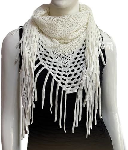 KMGDM Bufanda triangular de punto hueca para mujer, imitación de cachemira, suave, chal de invierno con flecos