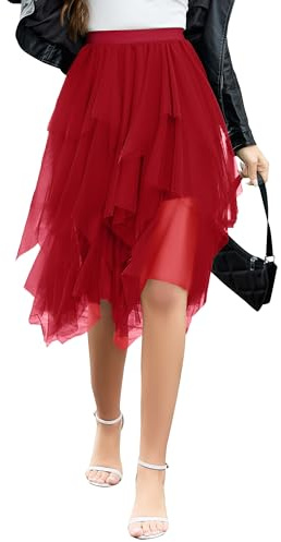 Wikoan Women's Tulle Skirt Multilayer Mesh Pleated Ladies Skirts Stylish Midi Skirts Irregular A-line Prom Party Skirt S-XXL