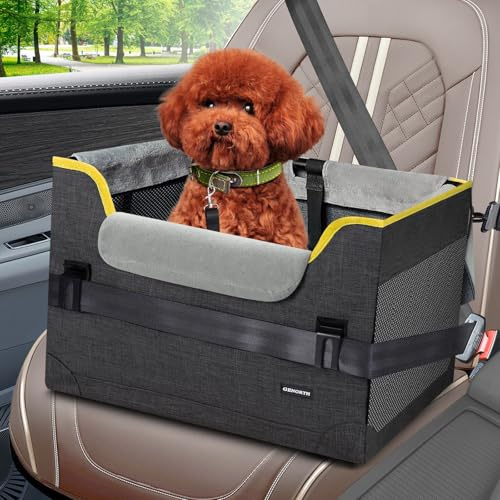 GENORTH Dog Car Seat for Small Dogs,Detachable Pet Car Seat Under 20 lbs,Dog Booster Seat with Cozy Chin Rest,Cushion and Safety Belt, (Gray)