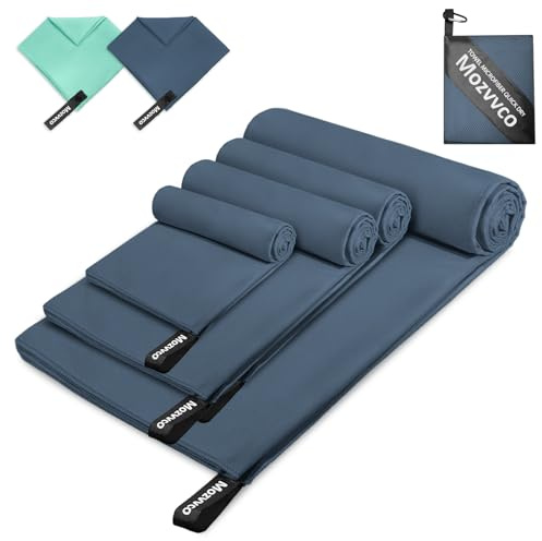Mozvvco Lot de 4 Serviette Microfibre-Séchage Rapide,Absorbante et Légère-200x100cm+2er 80x40cm+40x30cm Serviette Sport pour Gym Fitness Randonnée,Serviettes Plage Serviettes de Piscine(Bleu Marine)