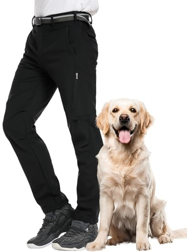 Winebox Mens Waterproof Winter Trousers,Hiking Fleece Lined Thermal Softshell Ski Cargo Pants for Outdoor Walking Climbing(Black-34)