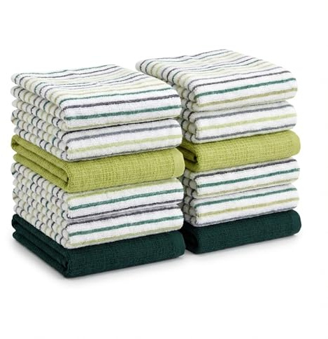 BOSKIMO Paños de Cocina de Algodón con Rizo – Pack de 12 Trapos Cocina Premium Absorbentes y Reutilizables 45x65 cm Aura Green