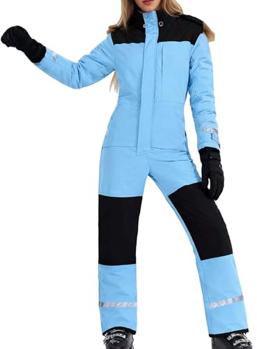 Duohropke Traje de nieve para mujer y hombre, con forro cálido, mono de esquí, de una pieza, impermeable, resistente al viento, mono de nieve, para exteriores, conjuntos de esquí, monocolor, con